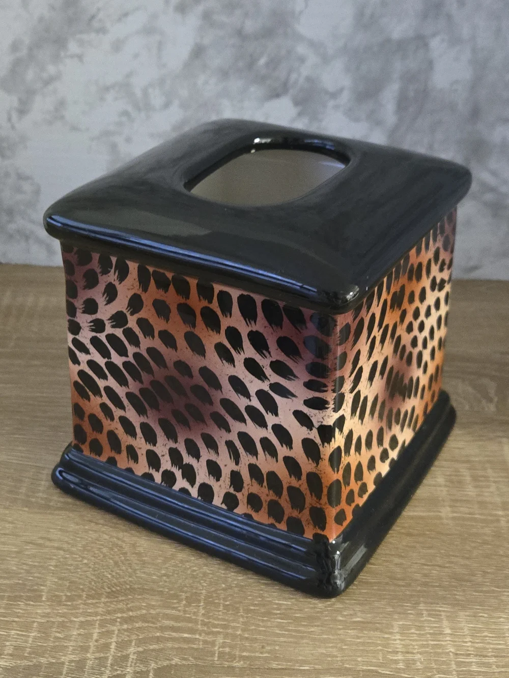 Ceramic Animal Print Square Tissue Box Cover - Black & Copper